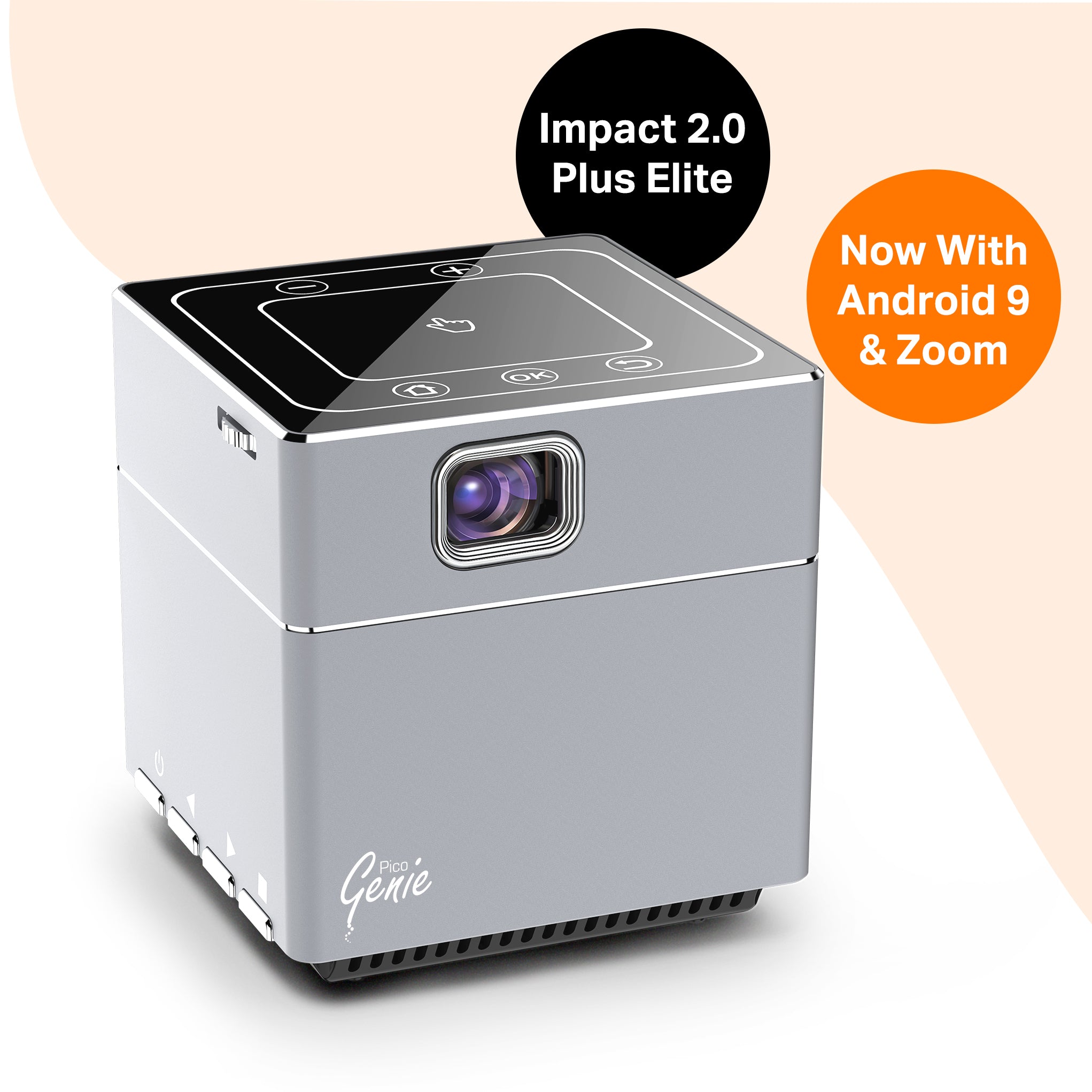 Pico Genie Impact 2.0 Plus Elite portable projector with Android 9 and 4K compatibility